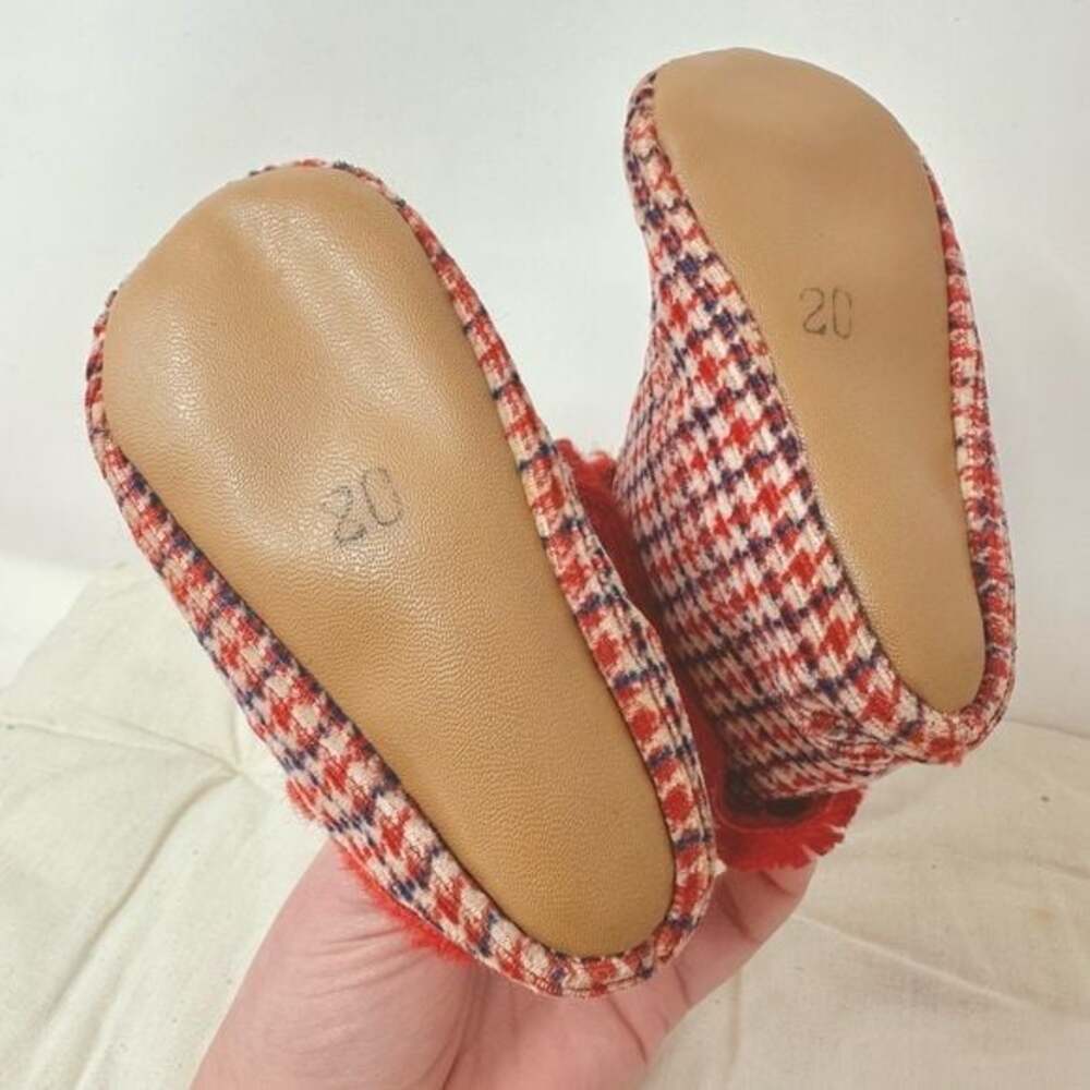 Vintage Artisan-crafted Red Plaid Zipper Baby Shoes size 3.5 / 6 - 12 months - Picture 2 of 8